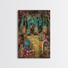 Load image into Gallery viewer, Spooky Graveyard Framed Canvas Print, Halloween Wall Art, Haunted Cemetery, Gothic Vibes, Spooky Decor, Haunted Scene, Halloween Decoration
