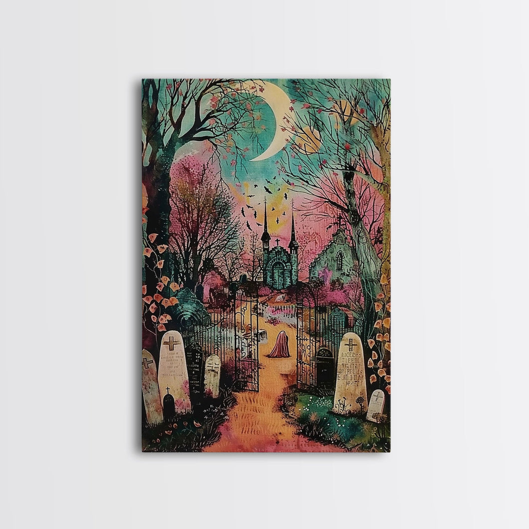 Creepy Moonlit Trees Framed Canvas Print, Haunted Forest Art, Halloween Night Scene, Eerie Woods Decor, Spooky Artwork, Framed Canvas Print
