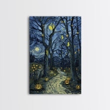 Load image into Gallery viewer, Dark Steamy Train at Night Framed Canvas Print, Halloween Wall Art, Spooky Train Station Decor, Haunted Transportation Artwork, Ghostly Art
