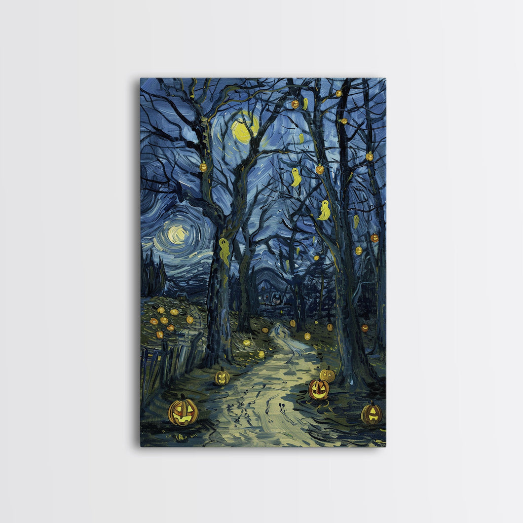 Dark Steamy Train at Night Framed Canvas Print, Halloween Wall Art, Spooky Train Station Decor, Haunted Transportation Artwork, Ghostly Art