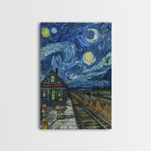 Load image into Gallery viewer, Enchanted Graveyard with Lanterns Framed Canvas Print, Wall Art, Spooky Home Decor, Halloween Cemetery Art, Mystical Art, Haunted Graveyard
