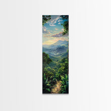 Load image into Gallery viewer, Jungle Landscape Canvas Painting, Tropical Wall Art Print, Mountain Art Printed on Framed Canvas, Oversized Narrow Landscape Art
