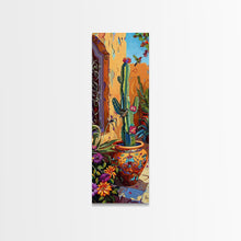 Cargar imagen en el visor de la galería, Colorful Canvas Painting of Cactus Framed, Botanical Wall Art Print, Spanish Inspired Canvas Painting, Long and Narrow Living Room Wall Art
