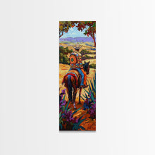 Load image into Gallery viewer, Long Narrow Wall Art Painting of Jalisco Cowboy, Southwest Wall Art Painting, Colorful Desert Canvas Painting Framed and Printed, Office Art
