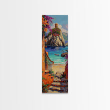 Load image into Gallery viewer, Coastal Wall Art Framed and Printed on Canvas, Surf Wall Art, Textured Canvas Painting Framed, Narrow Modern Wall Art for Office
