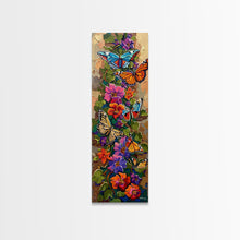 Load image into Gallery viewer, Colorful Abstract Framed Butterfly Canvas Art, Gouache Style Painting, Botanical Wall Art, Oversized Long Narrow Wall Art for Bedroom
