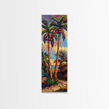 Load image into Gallery viewer, Abstract Canvas Painting of Beach Landscape, Palm Tree Art Print, Tall and Narrow Canvas Art of Ocean, Beachy Wall Art for Living Room
