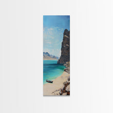 Load image into Gallery viewer, Framed Coastal Landscape Art Printed on Canvas, Contemporary Modern Beach Art, Vertical Tall and Narrow Oversized Art Print for Living Room
