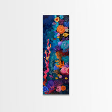 Load image into Gallery viewer, Colorful Underwater Art Print, Vibrant Wall Art Framed on Canvas, Black Light Poster, Fish Poster Art, Vertical Canvas Art, Living Room Art
