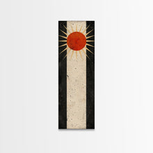 Carregar imagem no visualizador da galeria, Abstract Sunburst Design on Distressed Background - Framed Canvas Print, Midcentury Modern Art, Skinny Art, Tall Art, Living Room Wall Decor
