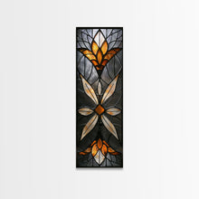 Carregar imagem no visualizador da galeria, Amber and White Stained Glass Floral Design - Framed Canvas Print, Midcentury Modern Art, Skinny Art, Tall Art, Living Room Wall Decor, Boho Art
