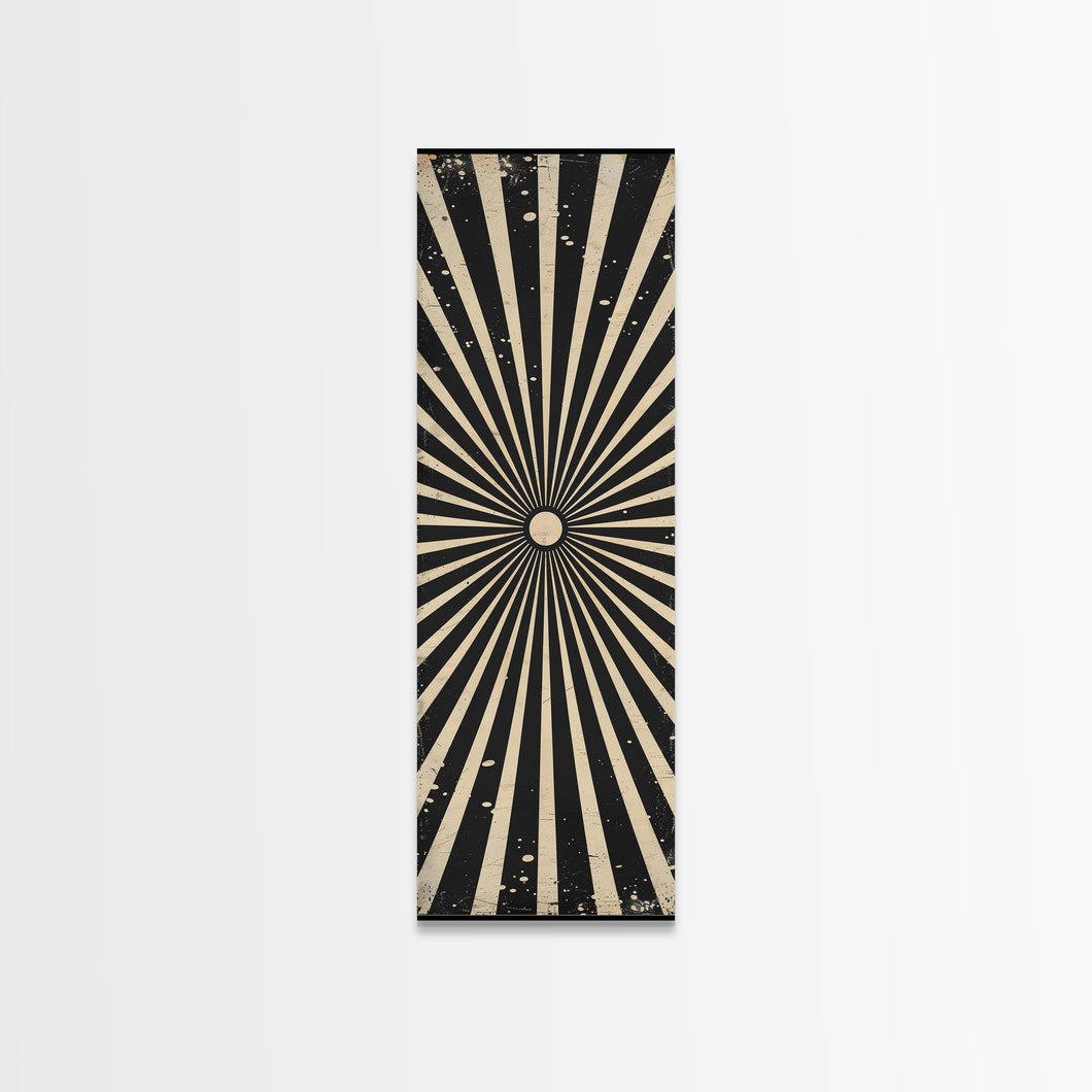 Black and White Sun Burst Art Deco Inspired Framed Canvas Print, Wall Art, Office or Mancave Wall Art