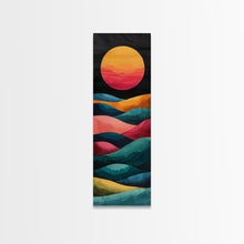 Carregar imagem no visualizador da galeria, Abstract Sunset Over Hills Midcentury Modern Art - Framed Canvas Print, Boho Art, Skinny Art, Living Room Art, Bedroom Decor, Minimalist Landscape
