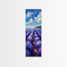 Carregar imagem no visualizador da galeria, Expansive Lavender Fields Under a Bright Sky, Skinny and Tall Art, Bold Framed Canvas Print, Landscape Wall Art
