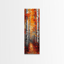 Carregar imagem no visualizador da galeria, Fall Birch Tree Forest, Framed Canvas Print, Skinny / Tall Wall Art, Living Room Decor, Landscape Painting, Nature Decor
