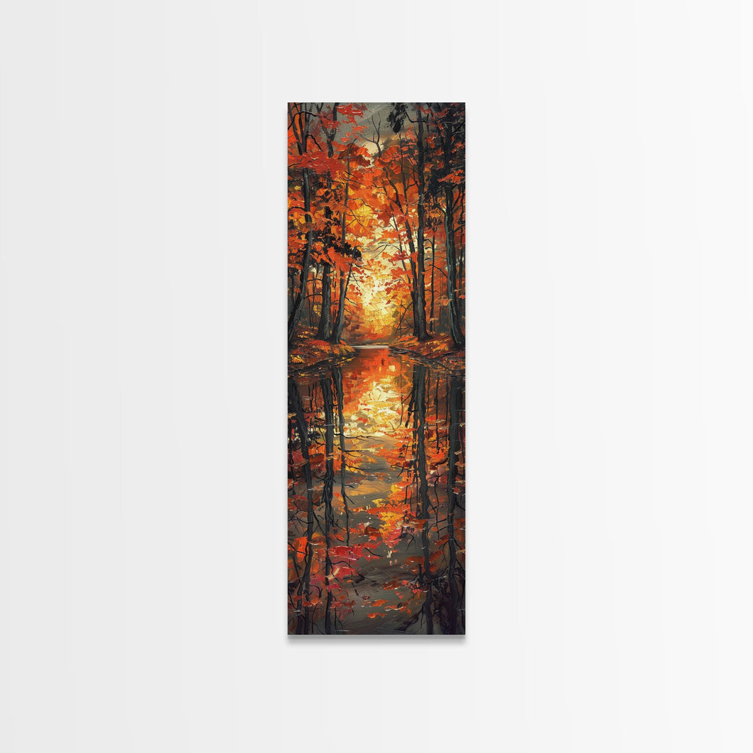 Fall Forest Reflected in The Lake, Framed Canvas Print, Whimsical Home Decor, Unique Wall Art Gift Idea For Housewarming