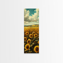 Load image into Gallery viewer, Bright Sunflowers Field Warm Countryside Farmhouse Wall Art Framed Canvas Print Tall Art Ukiyo-e Japanese Style Art
