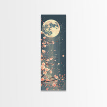Carregar imagem no visualizador da galeria, Full Moon with Cherry Blossom Ukiyo-e Art, Framed Canvas Print Perfect for Skinny and Tall Spaces, Japanese Style Art
