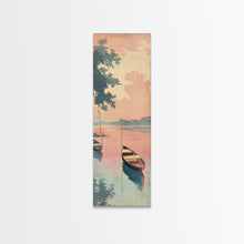 Load image into Gallery viewer, Serene Boat on Water, Autumn Trees, Japanese Art, Skinny Art, Tall Art, Framed Canvas Print, Ukiyo-e Style
