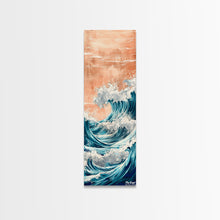 Load image into Gallery viewer, Majestic Wave, Peach Sky, Japanese Art, Skinny Art, Tall Art, Framed Canvas Print, Ukiyo-e Style
