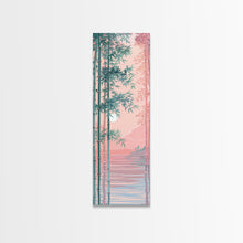 Load image into Gallery viewer, Bamboo Forest, Soft Pink Light, Japanese Art, Skinny Art, Tall Art, Framed Canvas Print, Ukiyo-e Style
