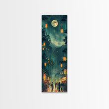 Load image into Gallery viewer, Framed Canvas Print Of A Nighttime Japanese Festival Scene With Lanterns And Pine Trees, Traditional Wall Art Ready To Hang
