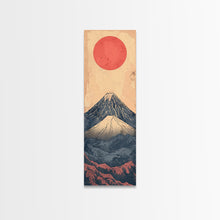 Load image into Gallery viewer, Mount Fuji Under a Red Sun Skinny Art Ukiyo-e Tall Framed Canvas Print Inspired by Japanese Landscape
