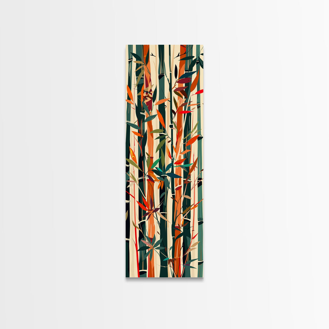 Colorful Bamboo Forest Skinny Art Ukiyo-e Tall Framed Canvas Print in Bright Autumn Hues