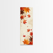 Load image into Gallery viewer, Skinny Art Autumn Leaves In Japanese Style Wood Block Print Warm Red And Orange Tones On Framed Canvas Print, Tall Art Ukiyo-e
