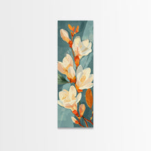 Load image into Gallery viewer, Light Cream Magnolia Blooms On Abstract Background Skinny Art Tall Art Framed Canvas Print Japanese Style Art Ukiyo-e Art Wood Block Print Delicate Decorative
