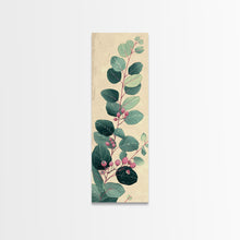 Load image into Gallery viewer, Delicate Green Leaves And Pink Buds On A Branch Against A Textured Background, Skinny Art Tall Wall Art Framed Canvas Print Japanese Style Art
