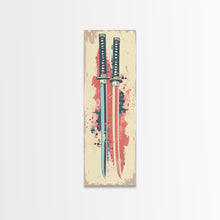 Carregar imagem no visualizador da galeria, Abstract Samurai Swords Framed Canvas Print Ukiyo-e Art Japanese Style Tall Art Skinny Art Wood Block Print
