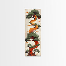 Load image into Gallery viewer, Curved Tree With Green Foliage Ukiyo-e Art Japanese Style Framed Canvas Print Wood Block Print Skinny Art Tall Art
