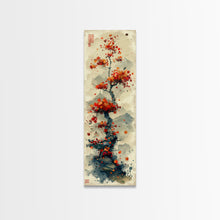 Load image into Gallery viewer, Autumn Bonsai Tree Traditional Japanese Style Nature Art On Framed Canvas Print In Ukiyo-e Art Design Tall Skinny Wood Block Wall Decor
