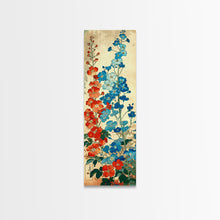 Load image into Gallery viewer, Delphinium Flowers Japanese Garden Art In Traditional Ukiyo-e Style Framed Canvas Print Tall Skinny Wood Block Floral Wall Decor
