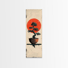 Carregar imagem no visualizador da galeria, Canvas Print Bonsai Tree Silhouette Against Red Sun, Minimalistic Japanese Style Art For Modern Home, Wall Decoration
