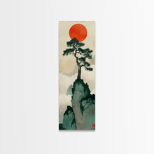 Load image into Gallery viewer, Bonsai Tree Mountain Red Sun Japanese Tall Wall Art Skinny Framed Canvas Print Ukiyo-e Style
