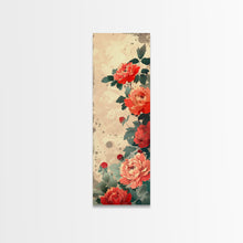 Load image into Gallery viewer, Vibrant Peonies Blooming Against A Soft Beige Background Traditional Japanese Aesthetic Tall Framed Canvas Print Floral Decor
