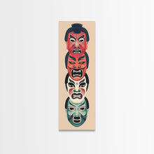 Load image into Gallery viewer, Bold Striking Japanese Kabuki Masks Vibrant Colors Depicted Traditional Style Tall Framed Canvas Print Cultural Home Decor
