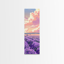 Carregar imagem no visualizador da galeria, Expansive Lavender Field Beneath a Dramatic Cloudy Sky in Warm Pastel Hues Ukiyo-e Art Japanese Framed Canvas Print Skinny Tall Art
