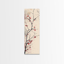 Cargar imagen en el visor de la galería, Minimalist Japanese Tree Branch With Red Berries, Ukiyo-e Woodblock Style Canvas, Framed Canvas Print, Japanese Tall Skinny Wall Art, Ready To Hang
