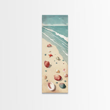 Load image into Gallery viewer, Japanese Style Art Featuring A Serene Beach Scene With Seashells And Gentle Waves, Skinny Art, Tall Art, Ukiyo-e Art, Framed Canvas Print, Wood Block Print
