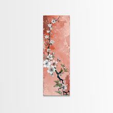 Load image into Gallery viewer, Skinny Art Tall Art Cherry Blossoms Wood Block Print Japanese Style Art With Delicate Branches On Soft Pink Background Framed Canvas Print
