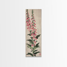 Load image into Gallery viewer, Skinny Art Tall Art Foxglove Flowers Wood Block Print Japanese Style Art Vertical Composition Framed Canvas Print
