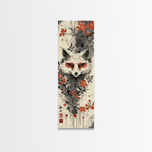 Load image into Gallery viewer, Fox Head Amidst Red Flowers On Textured Background Skinny Art Wood Block Print Framed Canvas Print
