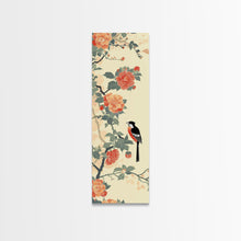 Carregar imagem no visualizador da galeria, Bird Among Camellia Flowers On Light Background Skinny Art Ukiyo-e Wood Block Print Framed Canvas Print
