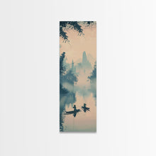 Load image into Gallery viewer, Tranquil Fishermen In Early Morning Misty Lake Scene Ukiyo-e Wood Block Skinny Tall Framed Canvas Print Japanese Style Art
