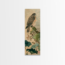 Load image into Gallery viewer, Majestic Hawk Perched Among Verdant Foliage Ukiyo-e Tall Skinny Wood Block Framed Canvas Print Japanese Style Art
