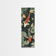 Load image into Gallery viewer, Koi Fish Swimming Gracefully Among Lotus Flowers – Framed Canvas Print Highlighting Skinny Art And Tall Art In Ukiyo-E Art And Japanese Style Art
