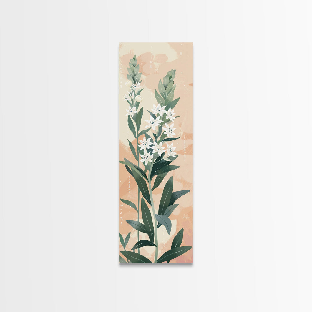 Elegant White Flowers On Tall Stems With Soft Background For Modern Wall Art Decor Ukiyo-e Japanese Style Art Framed Canvas Print